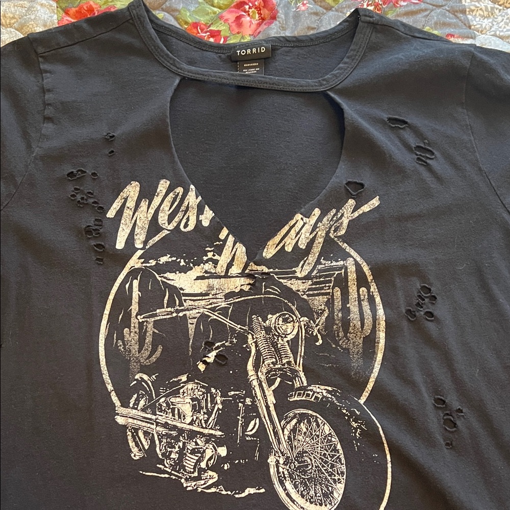 SOLD! Torrid Black Distressed Motorcycle Tee